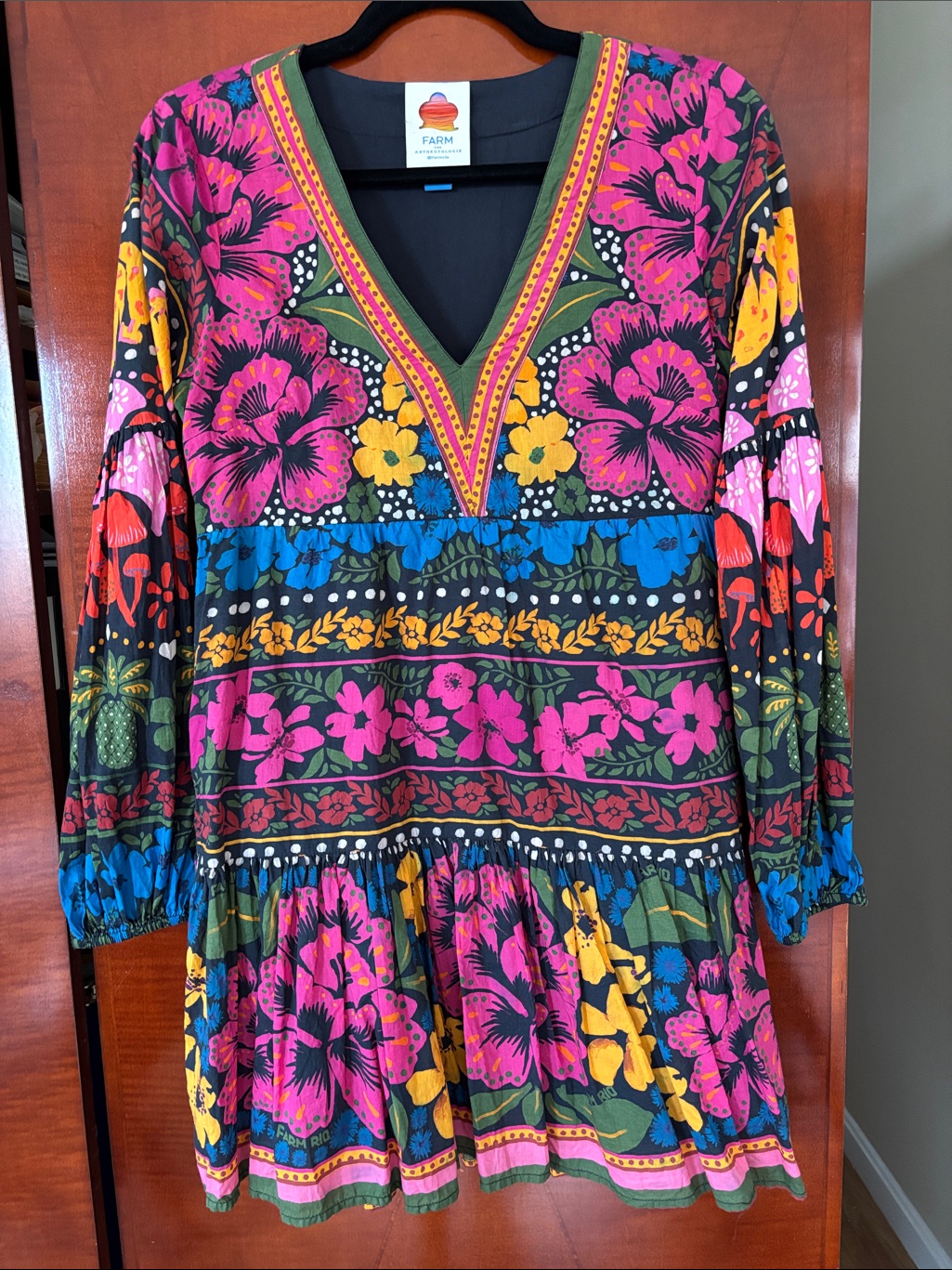 Farm Rio For Anthropologie Puff Sleeve Mini Dress Size Xs